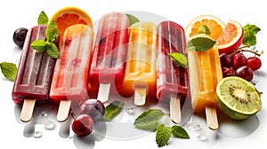 Assortment of cold summer fruit Popsicle. Generative AI