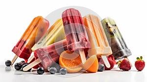 Assortment of cold summer fruit Popsicle. Generative AI