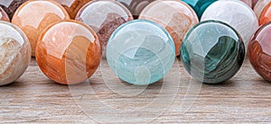 Assortment of colorful decorative glass orbs