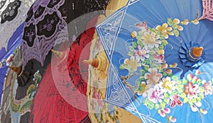 An Assortment of Colorful Light Shade Umbrellas