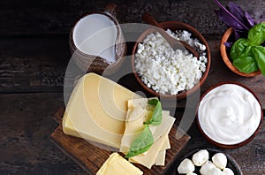 assortment dairy products cheese, milk