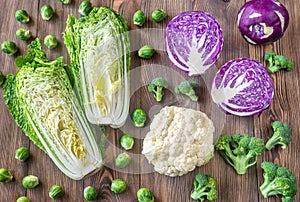 Assortment of different Cruciferous vegetables