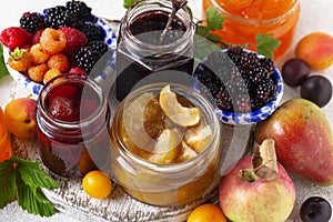 Assortment of different jams in jars