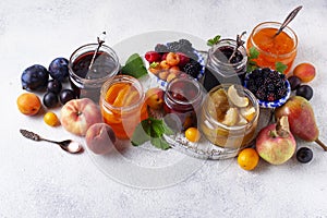 Assortment of different jams in jars