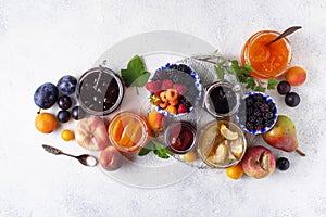 Assortment of different jams in jars