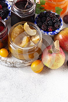 Assortment of different jams in jars