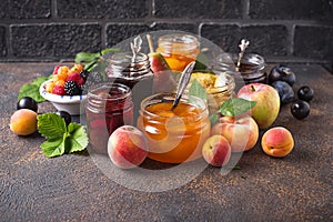 Assortment of different jams in jars