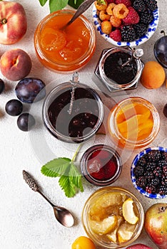 Assortment of different jams in jars