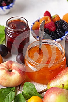 Assortment of different jams in jars