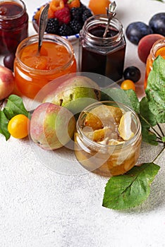 Assortment of different jams in jars