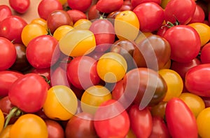 Assortment of different organics cherry tomatoes sold at Ljubljana central market