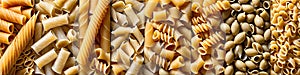 Assortment of different types of Italian pasta. Food background