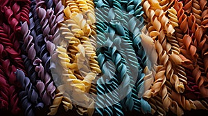 assortment of different types of pasta in different colors.