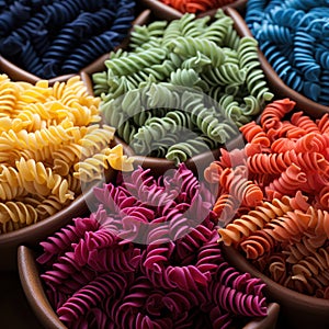 assortment of different types of pasta in different colors.