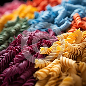 assortment of different types of pasta in different colors.