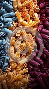 assortment of different types of pasta in different colors.