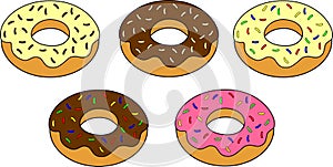 Assortment of donuts cartoon with outlined photo