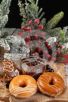 Assortment of donuts for Christmas