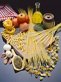 Assortment of dried italian pasta.