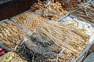 Assortment of dried plants used for traditional chinese herbal medicine