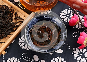 Assortment of dry tea in spoons, on wooden background