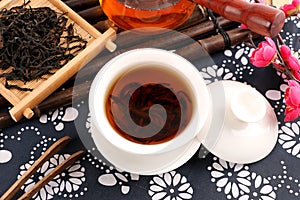 Assortment of dry tea in spoons, on wooden background