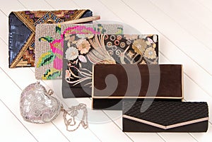 Assortment of female handbags, show-window and fashionable cl