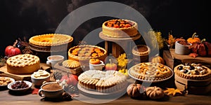 Assortment of Festive Pies and Autumn Decor