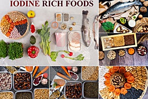 Assortment of Food rich of iodine