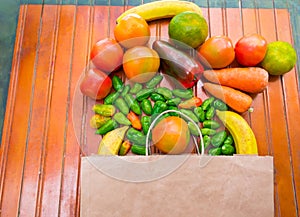 Assortment of fresh colorful vegetables and fruit