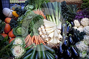 Assortment fresh fruits and vegetables on the market