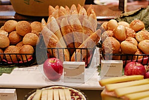 Assortment of fresh pastry on table in buffet