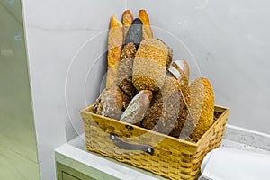 Assortment of fresh pastry on table in buffet .