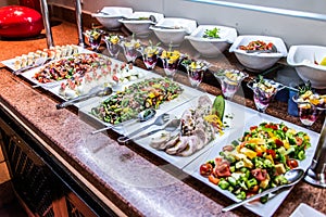 Assortment fresh vegetable salads vegetarian buffet tasty side dish variety. Healthy food set, organic, natural egypt