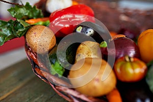 Assortment of fresh vegetables in a basket, bio healthy, organic food