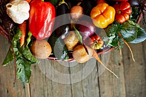 Assortment of fresh vegetables in a basket, bio healthy, organic food