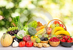 Assortment of Fresh vegetables and fruits With vitamins c from bananas