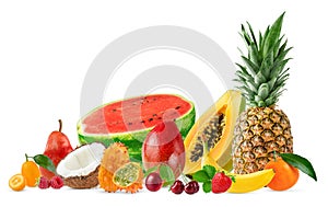 Assortment of fruits and berries isolated on white background with clipping path.