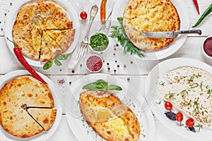 Assortment of georgian traditional food, flat lay