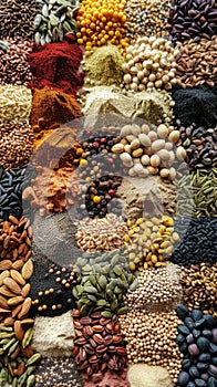 Assortment of grains, seeds, and spices