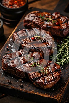 Assortment of grilled marbled beef steaks