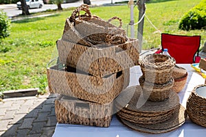 An assortment of hand-woven baskets