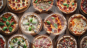 Assortment of Handcrafted Artisan Pizzas with Array of Toppings
