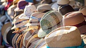 Assortment of Hats for Sale at Outdoor Market Stall