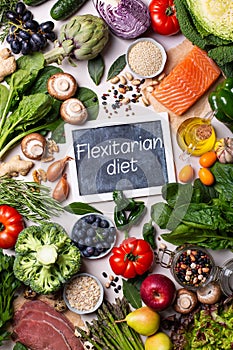 Assortment of healthy food for clean eating flexitarian mediterranean diet