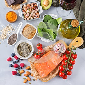 Assortment of healthy food low cholesterol