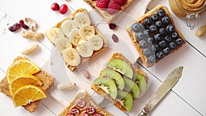 Assortment of healthy fresh breakfast toasts