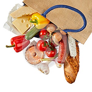 Assortment of healthy groceries in a shopping bag