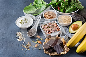 Assortment of healthy high magnesium sources food