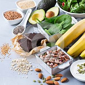 Assortment of healthy high magnesium sources food